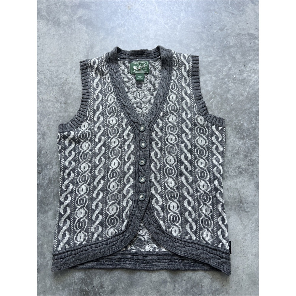 Woolrich Women's Berwyn‎ Button Up V-Neck Sweater Vest Charcoal Heather Cotton